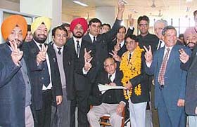 Mr K.K. Bagai files nomination papers for the post of president of the District Bar Association in Ludhiana