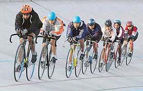 Campers for the forthcoming Asian Cycling Championship during a practice session at the PAU velodrome in Ludhiana