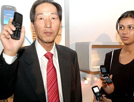 The President and CEO (South-West Asia) Samsung Electronics launches handsets at a press conference in New Delhi on Friday.