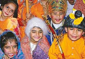 Colourfully dressed children take part in the annual day celebrations of Ankur School at Law Auditorium of Panjab University in Chandigarh on Friday.