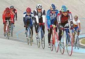Cyclists from various countries during a training session in Ludhiana on Saturday on the eve of the BSA Asian Cycling Championship