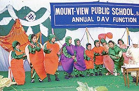 Tiny tots of Mount View Public School present a cultural show during the annual day celebrations in Zirakpur on Saturday. 