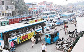 Traffic jams are a routine affair on the national highway at Zirakpur.