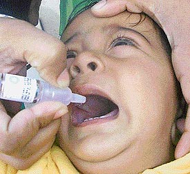 A child being immunised against polio during the pulse polio drive in Mohali