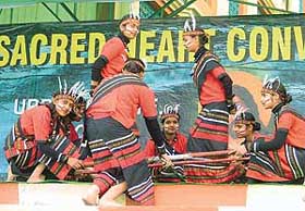 Students of Sacred Heart Convent School present a Naga dance at the annual function held on Sunday.