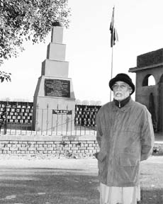 Col Amarjit Singh Sekhon (retd) in front of the war memorial that he is building near Ludhiana