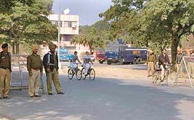 Cops deployed outside the CBI office as the police anticipated protests by followers of Dera Sachha Sauda in Chandigarh