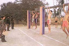 Candidates undergo the beam test at a recruitment rally