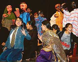 A scene from play Laado staged by students of Ryan International School, Sector 49, at Tagore Theatre in Chandigarh on Wednesday.