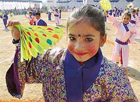 Students of St. Joseph's Senior Secondary School, Sector 44, perform at their annual sports-cum-cultural day function on the school campus in Chandigarh
