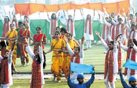NCC students performing a dance during a function to commemorate Vijay Diwas in the Capital