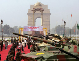 Tanks on display at India Gate during Vijay Divas celebrations in New Delhi on Friday.