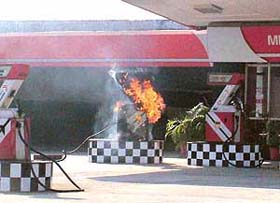 A petrol station in Sector 16, Panchkula, in flames when a fire broke out