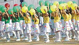 Students of the junior wing of Carmel Convent School, Sector 9, present a cultural programme at the annual sports meet in Chandigarh