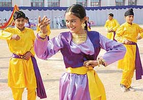 Students of St Joseph's Senior Secondary School, Sector 44, perform at their sports and annual prize distribution function in Chandigarh