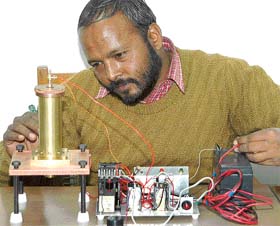 A model of an earthquake warning system devised by Jagdish Prasad, an assistant lineman with the UT Electricity Department