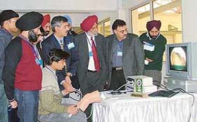 Dr S.S Gill (third from right), Head of Department of Orthopaedics, PGI, Chandigarh, at a video presentation on joint replacement held during an arthroscopy workshop organised at SPS Apollo Hospital in Ludhiana