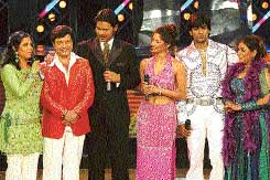 Dance dhoom :Winners Sachin and Supriya Pilgoankar having the last laugh with their team on the sets of the dance show Nach Baliye.