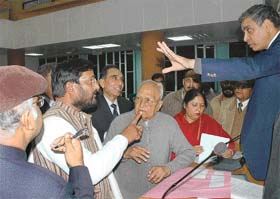 The Director, PGI, Prof K.K. Talwar, pacifying fellows during Syndicate elections held at Panjab University, Chandigarh