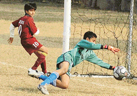 A football match in progress between Kerala and Delhi during the All-India Football Federation Cup being played at PEC, Sector 12, in Chandigarh on Tuesday.