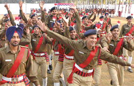 Constables in a jolly mood after the Dikshant parade of the 5th batch of recruit constables at the Police Lines, Sector 26, Chandigarh, on Tuesday.