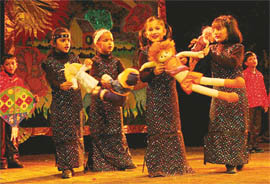Tinytots of Sri Aurobindo School perform at the annual day function of the school organised at Tagore Theatre, Chandigarh, on Wednesday.