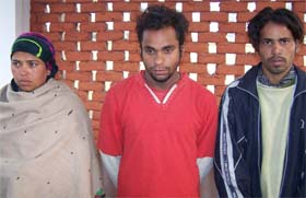 Dimple, Pawan Kumar and Surinder Kumar, the three accused in the murder of Gurmit Singh, in police custody in Kapurthala
