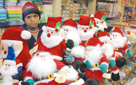Models of Santa Claus made in China, which have flooded markets in Ludhiana.