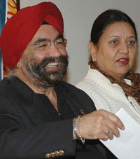 Mr S.S. Dhall and his wife are all smiles in Chandigarh on Wednesday.