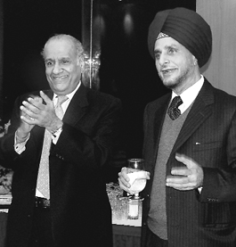 Mr Onkar S Kanwar, President, FICCI (right), introduces the newly designated President of FICCI, Mr Saroj K Poddar, Chairman Gillette India, on the eve of the 78th annual session of FICCI in New Delhi on Thursday.