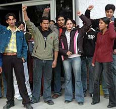 Students of the Apeejay College of Fine Arts protest in Jalandhar. 