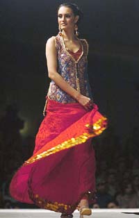 A model wears a creation by Sameer Patel during the Bridal Waves, 2005, a fashion show in Karachi, on Thursday night