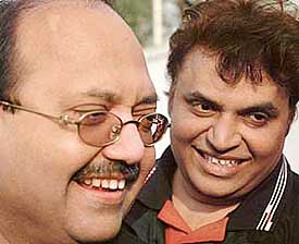 Mr Amar Singh, general secretary of the Samaj Party, in Chandigarh for shooting in film Aapne at Rock Garden on Friday. 