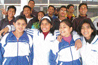 Paddlers from Saudi Arabia and Qatar are all smiles at the venue of the CBSE National TT meet on Thursday.