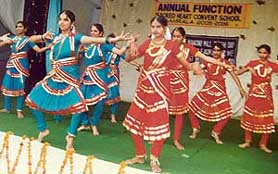 Students of Sacred Heart Convent School present a dance at the annual function held in Ludhiana on Friday.
