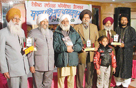 Receipients of Baba Bulle Shah awards at a function in Ludhiana on Saturday