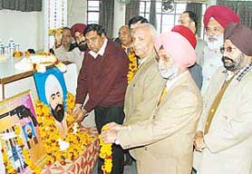 Tributes being paid to Shaheed Udham Singh on his birth anniversary in Ludhiana on Monday.