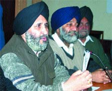 The SAD Secretary, Dr Daljit Singh Cheema, addressing media persons in Jalandhar on Tuesday