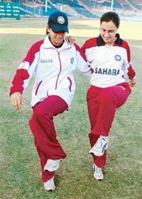 Indian women cricketers during a practice session in Karachi on Tuesday as they prepare to take part in the second Asia Womens Cricket Cup