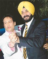 Shekhar Suman and Navjot Singh Sidhu at Great Indian Laughter Show at the PGI in Chandigarh on Wednesday