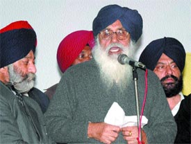 SAD Chief Parkash Singh Badal addresses media persons in Jalandhar on Wednesday