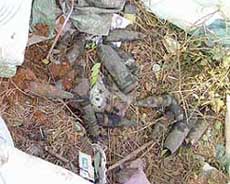 Mortars recovered from a sewer pit near Bindra Colony on the Shiv Puri road in Ludhiana on Wednesday. 
