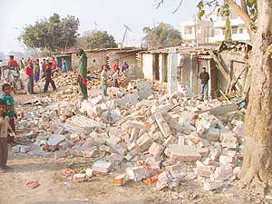 The razed houses of slum dwellers at Jiwan Singh Nagar in Ludhiana on Wednesday.