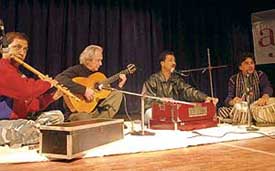 Pedro Soler performs with Indian artistes in Chandigarh on Thursday