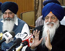 Chief of the SGPC Avtar Singh Makkar (right) addresses mediapersons at his office on the Golden Temple complex in Amritsar on Thursday. 
