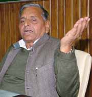 UP Chief Minister Mulayam Singh Yadav addresses a press conference in Lucknow on Friday. 