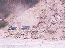 Work begins on the Karcham-Wangtoo Hydel Power Project on the Sutlej at Karcham in Kinnaur district on Saturday.