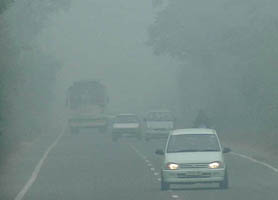 Dense fog on the Chandigarh-Ludhiana road on Saturday.