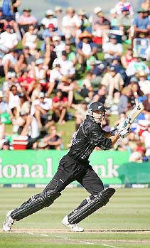 New Zealands Peter Fulton plays a shot during the first one-dayer against Sri Lanka at the Queenstown Event Centre on Saturday