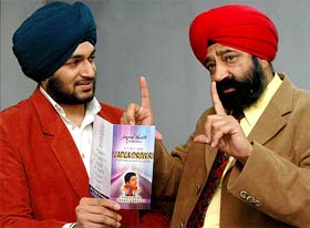 Jasraj Bhatti taking tips from his father Jaspal Bhatti on the release of his film in Chandigarh